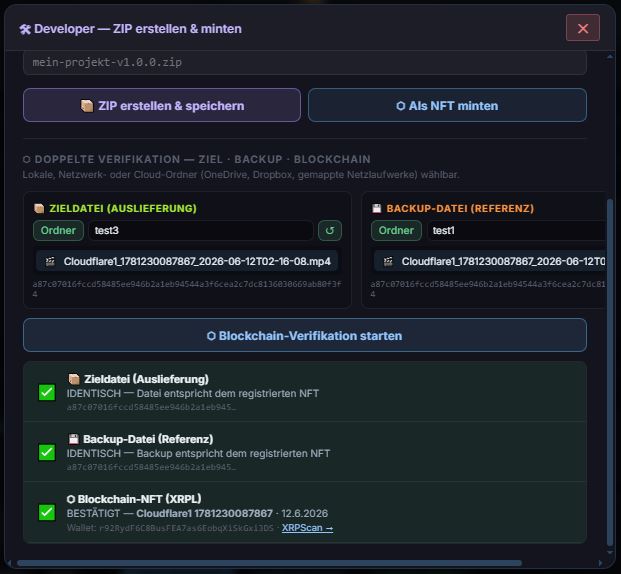 Developer Modul — dreifaches grünes Ergebnis
