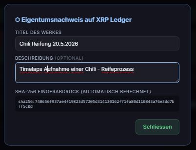 NFT Mint — Titel und SHA-256 Fingerabdruck